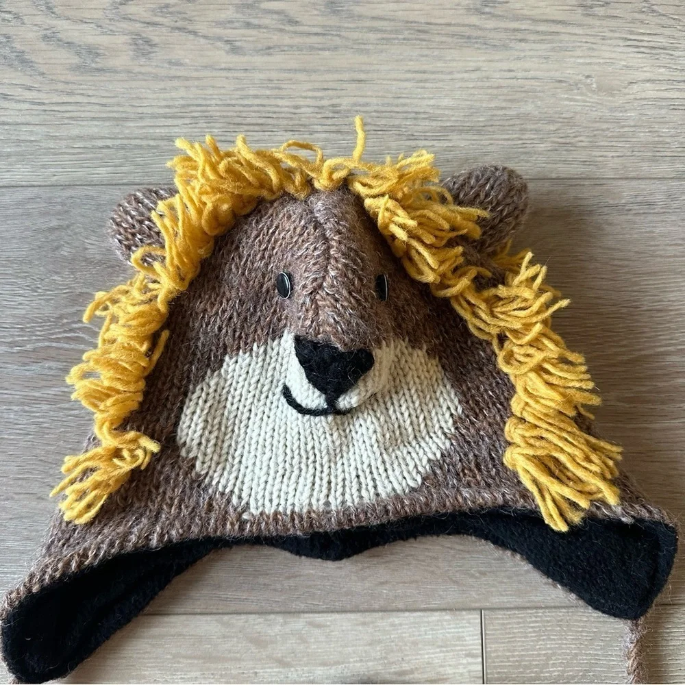 New Hand Crafted 100% Wool Knit Kids Hat Lion